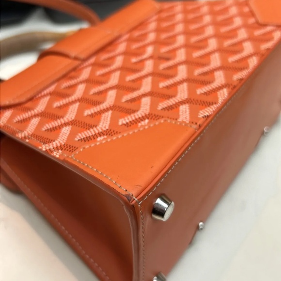 Goyard Mini Orange Structured Saigon Top Handle Bag Coated Canvas w/Leather - Picture 9 of 16
